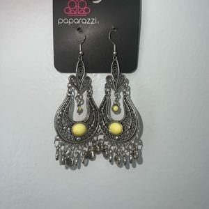 Silver with yellow bead earrings